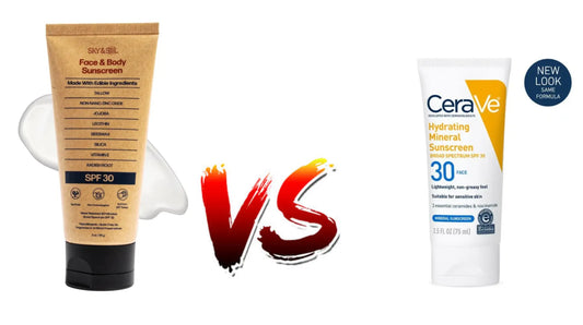 Sky&Sol and CeraVe SPF 30 sunscreens side by side for daily skincare comparison