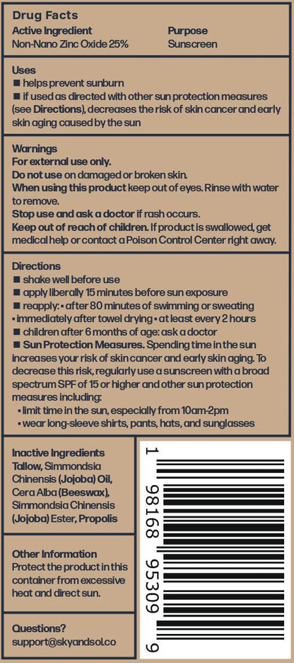 Sky and Sol Sunscreen Label