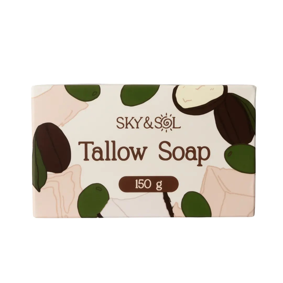 Sky & Sol's 150g bar of natural, nourishing soap with a creamy texture, featuring the brand logo and product details on the packaging.