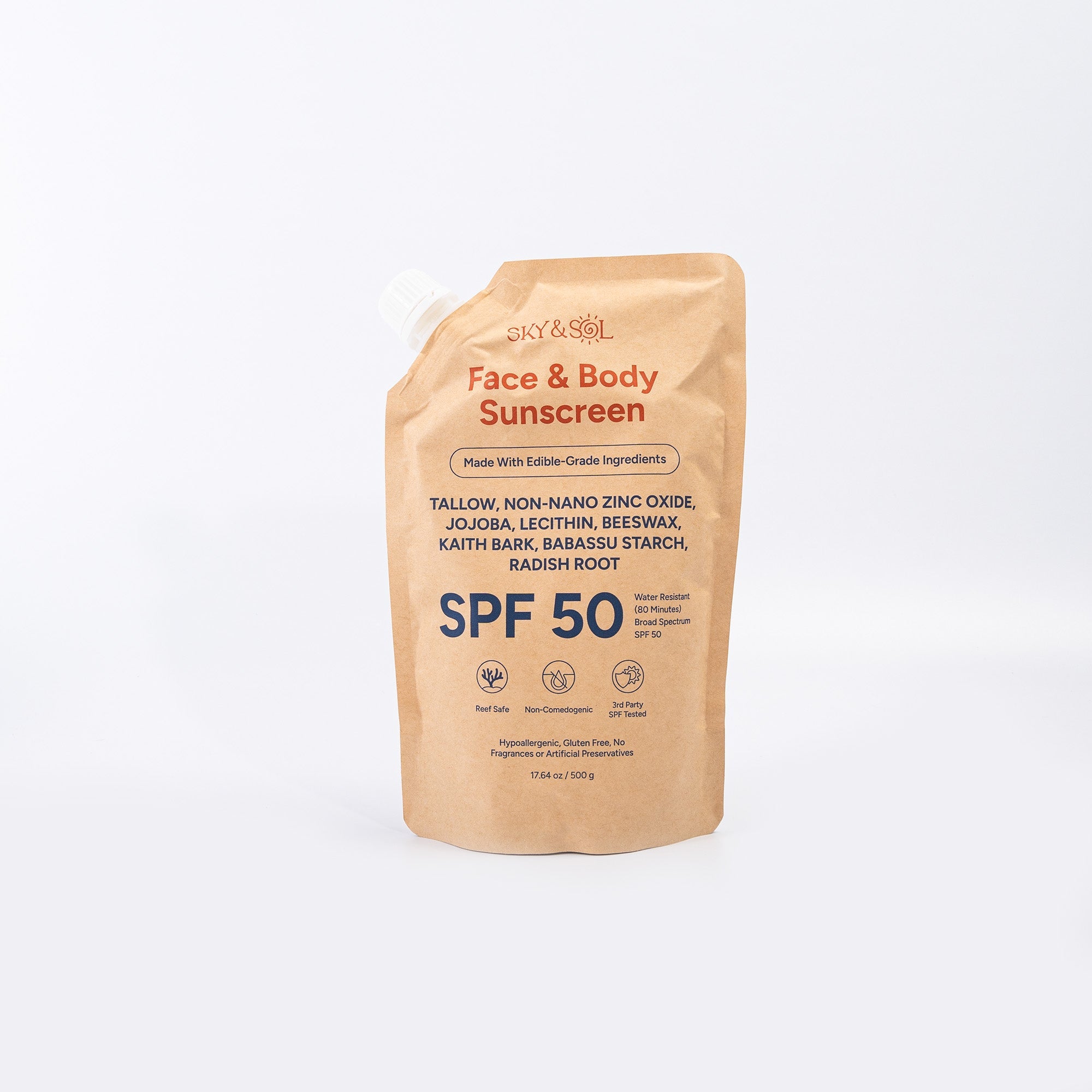 Face and Body Sunscreen Kraft Bag SPF 50 - 500g - Sky and Sol